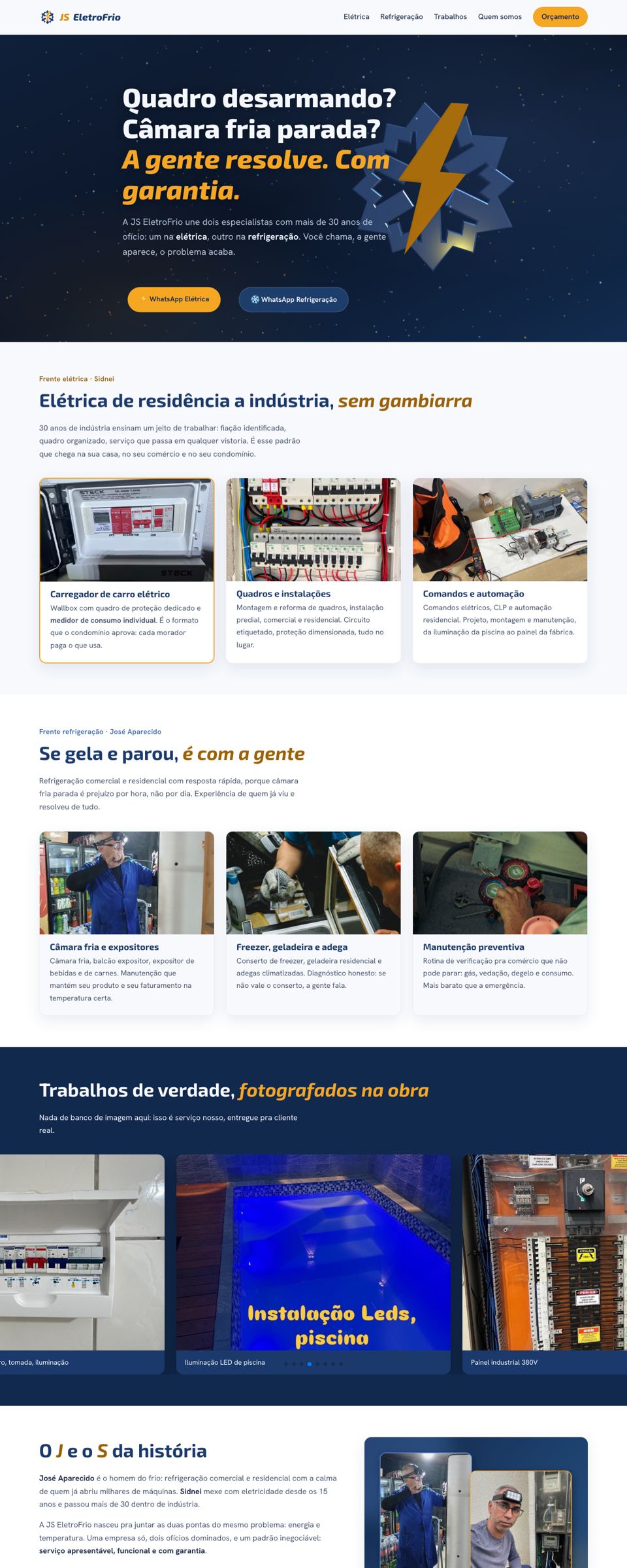 Página do site JS EletroFrio