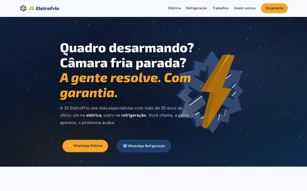 Página inicial do site da JS EletroFrio