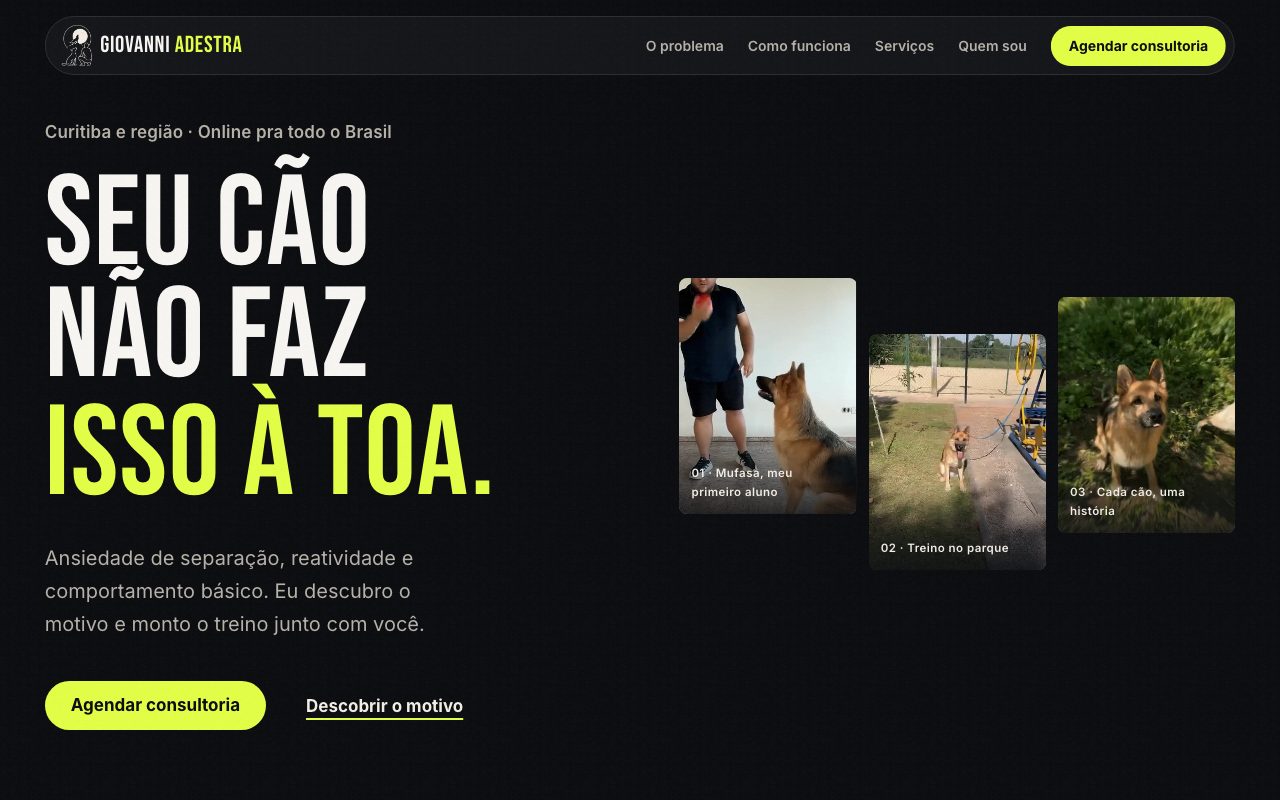 Página inicial do site do Giovanni Adestra